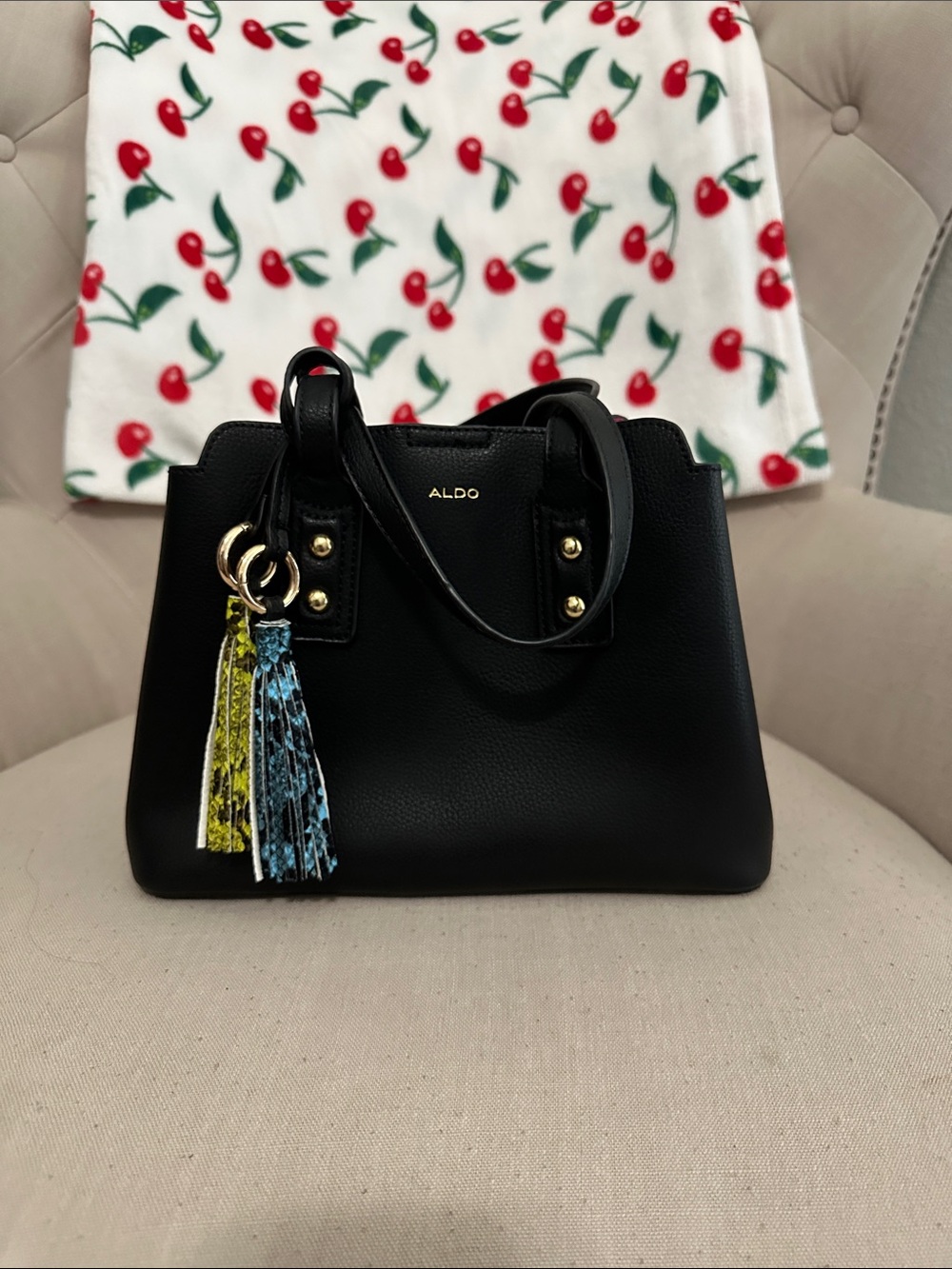 ALDO Black Satchel with Colorful Tassel Accents